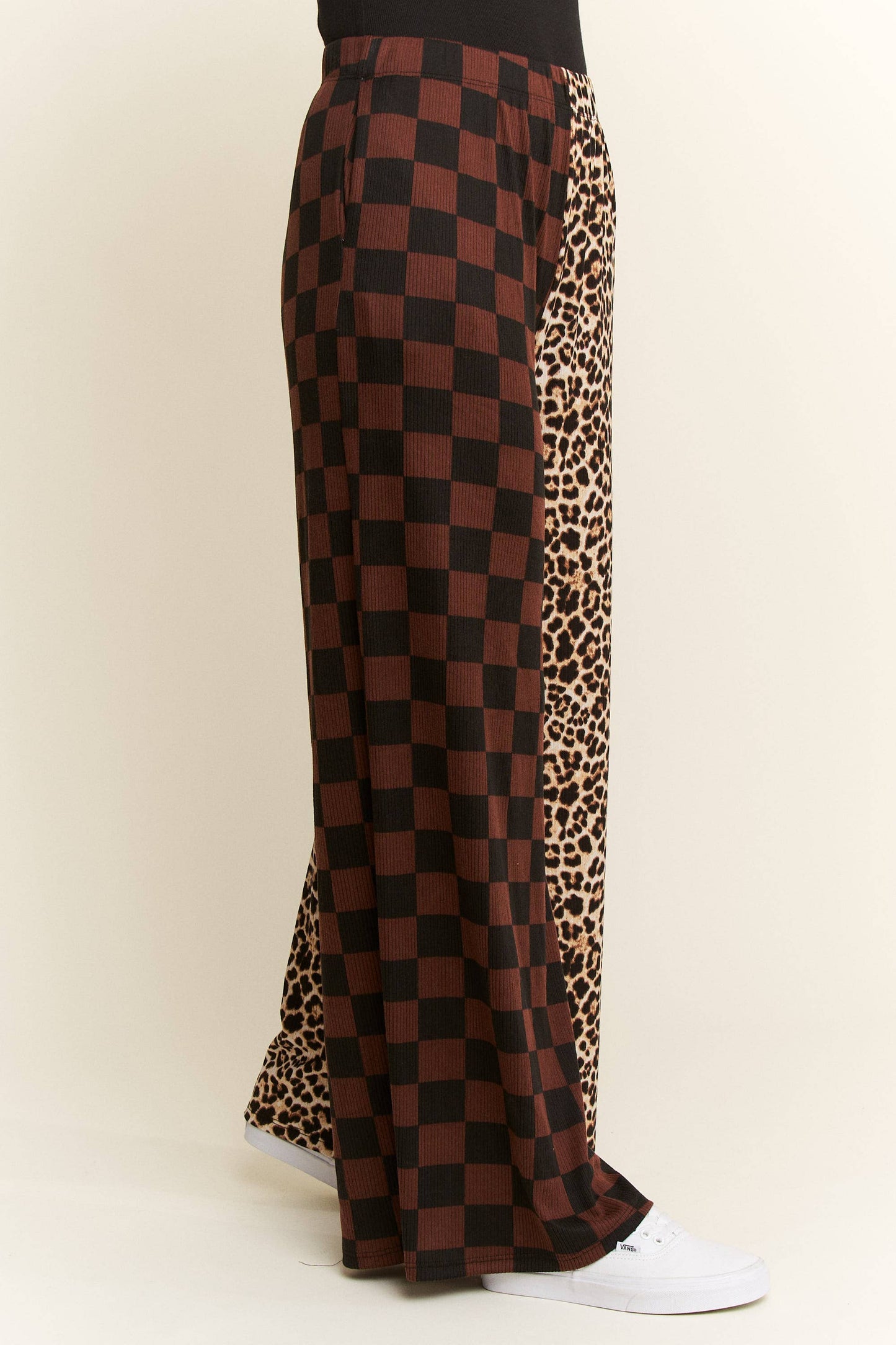SPLIT LEOPARD-CHECKERED PANTS