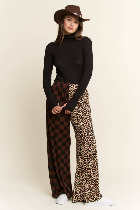 SPLIT LEOPARD-CHECKERED PANTS