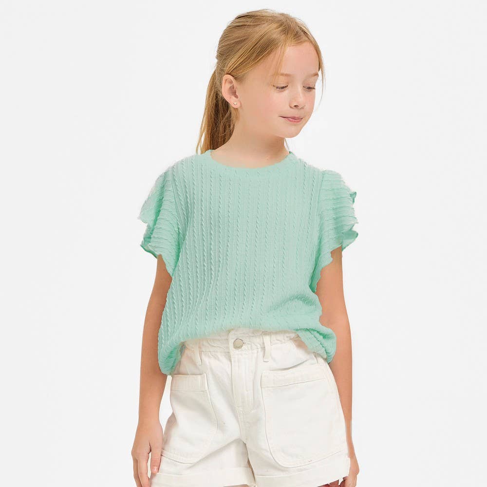 Embossed Knit Ruffle Sleeve Top