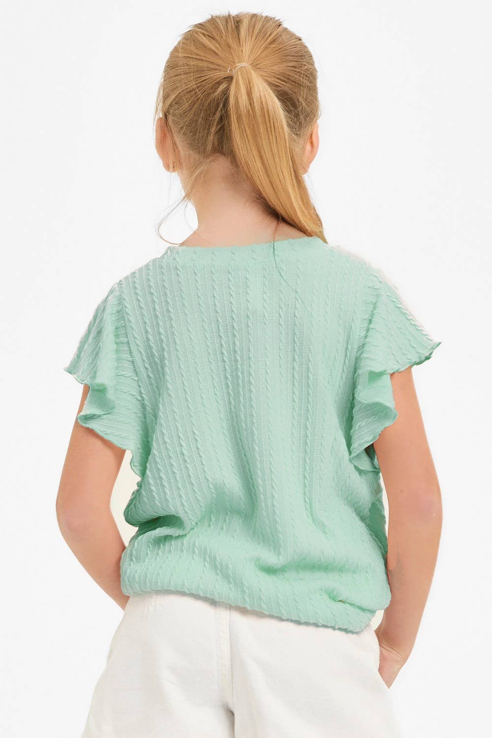 Embossed Knit Ruffle Sleeve Top