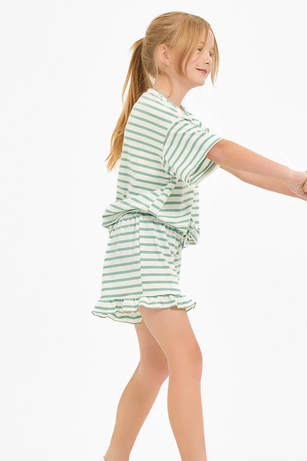 Stripe Crop Top and Ruffle Shorts Set