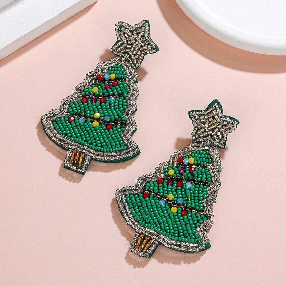 Green Christmas Tree Earrings
