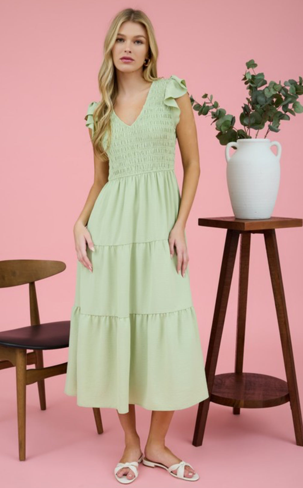 Mandi Smocked Flutter Sleeve Dress