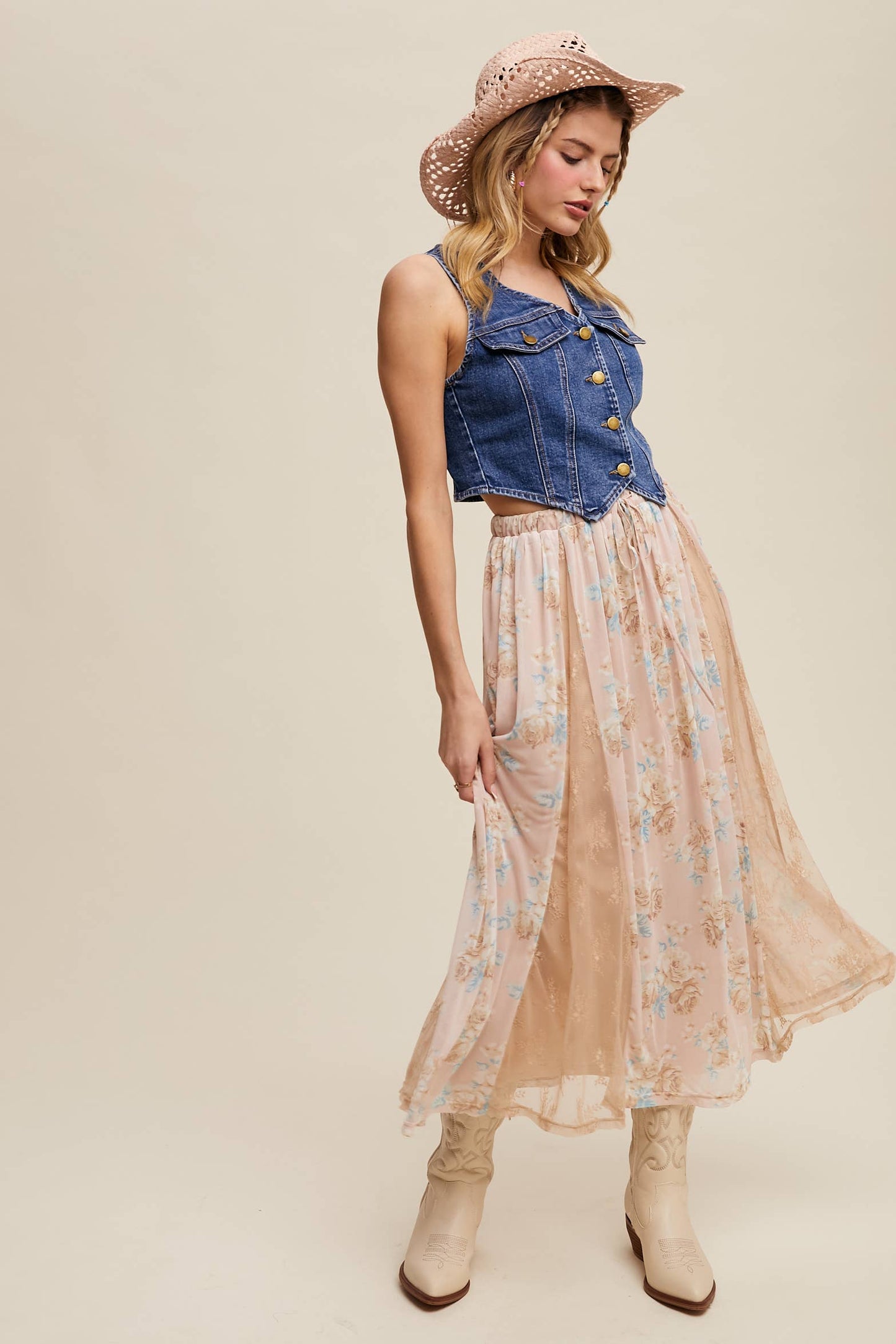 Floral Lace Midi Skirt