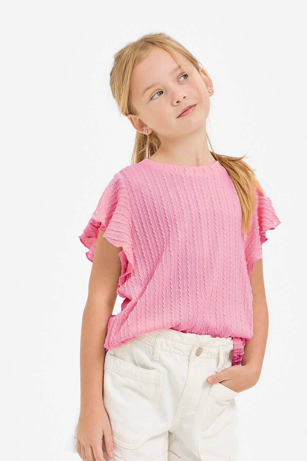 Embossed Knit Ruffle Sleeve Top