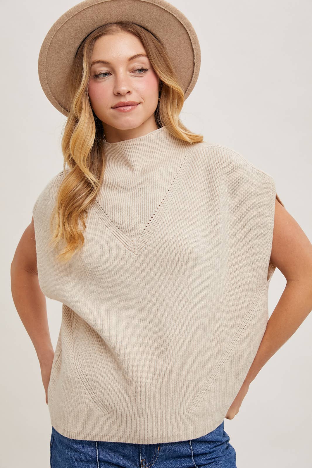 MOCK NECK DOLMAN SHORT SLEEVE KNIT SWEATER