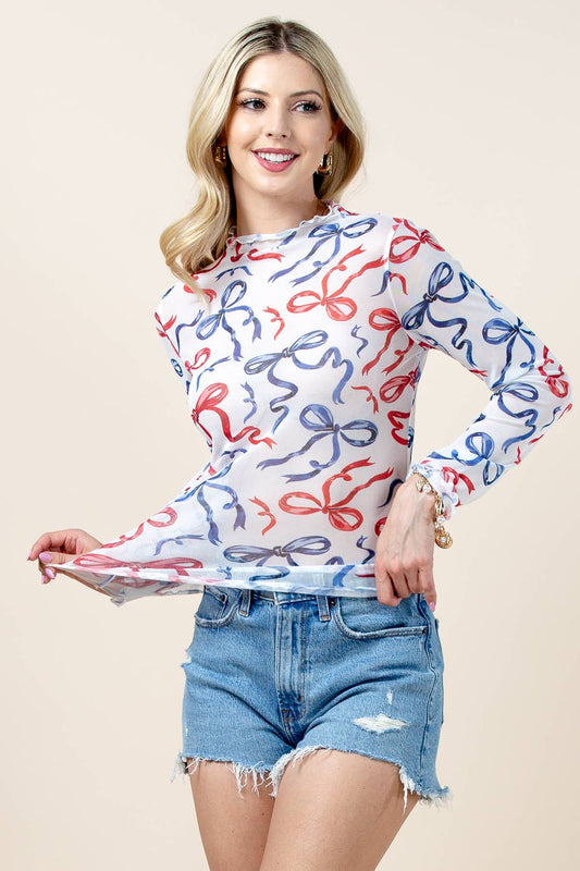 American Flag Ribbon Mesh Top