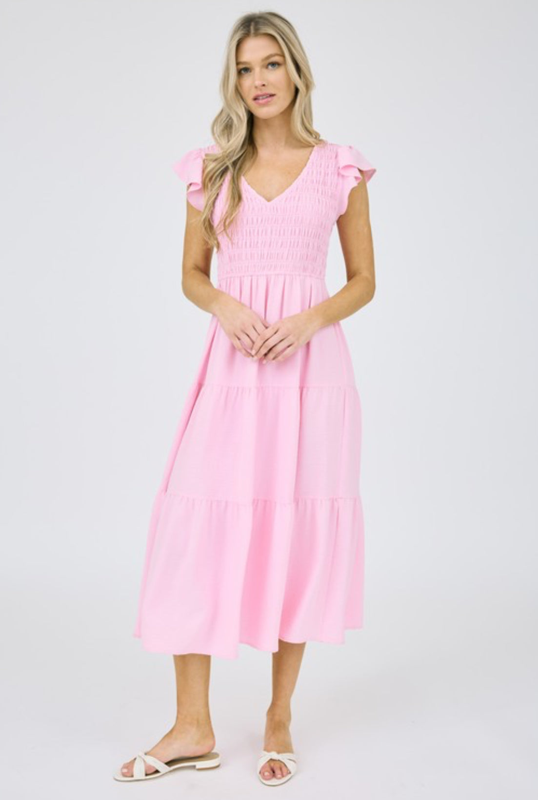 Mandi Smocked Flutter Sleeve Dress