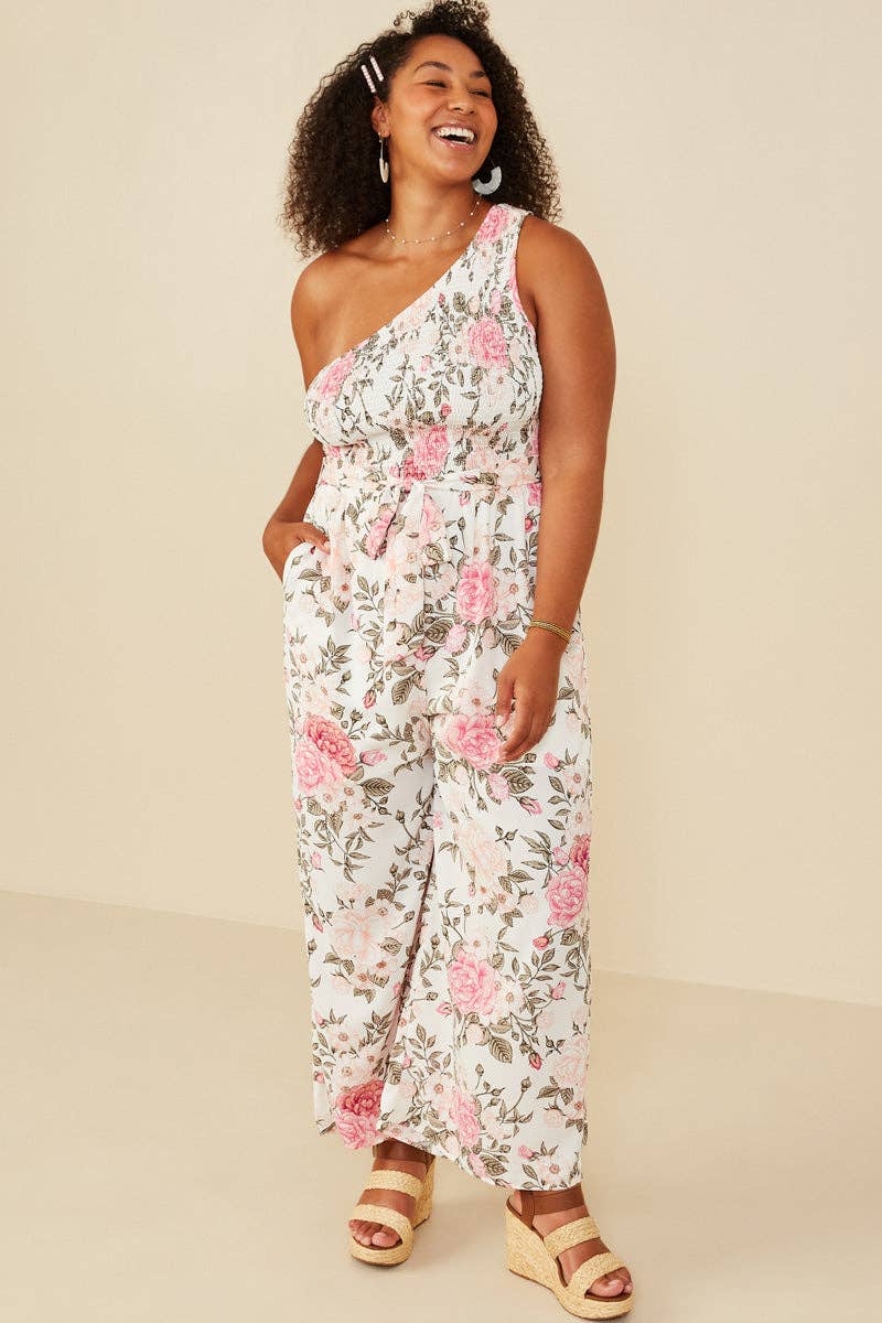 Floral Smocked One Shoulder Jumpsuit