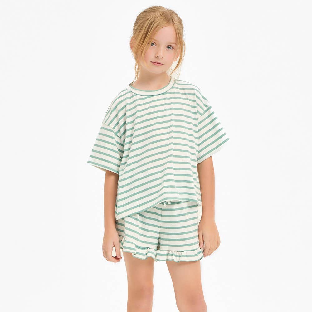 Stripe Crop Top and Ruffle Shorts Set