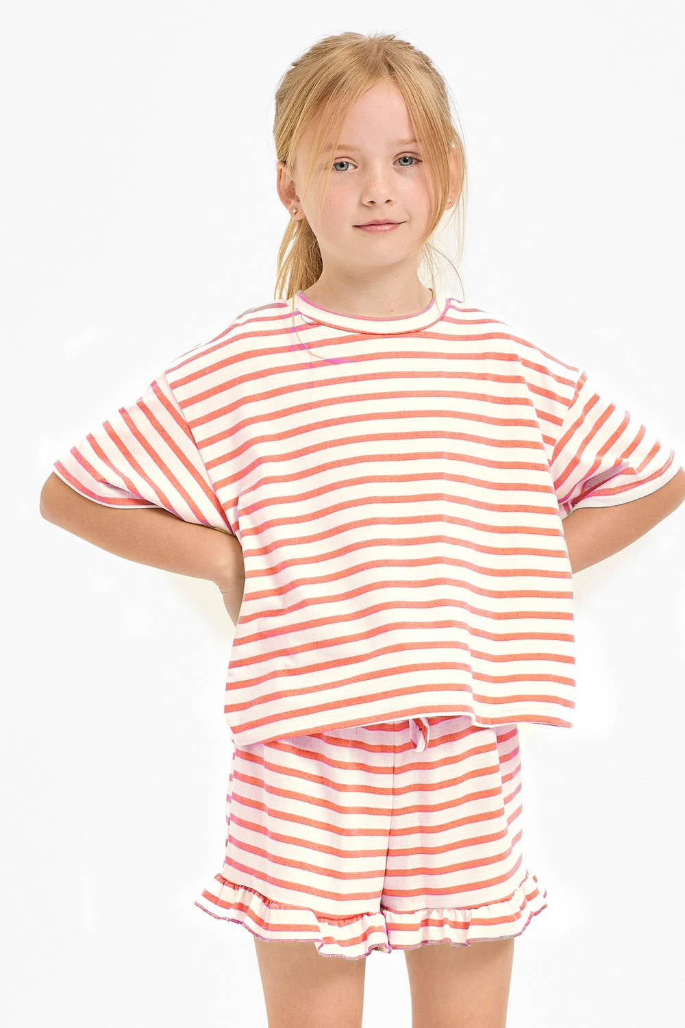 Stripe Crop Top and Ruffle Shorts Set