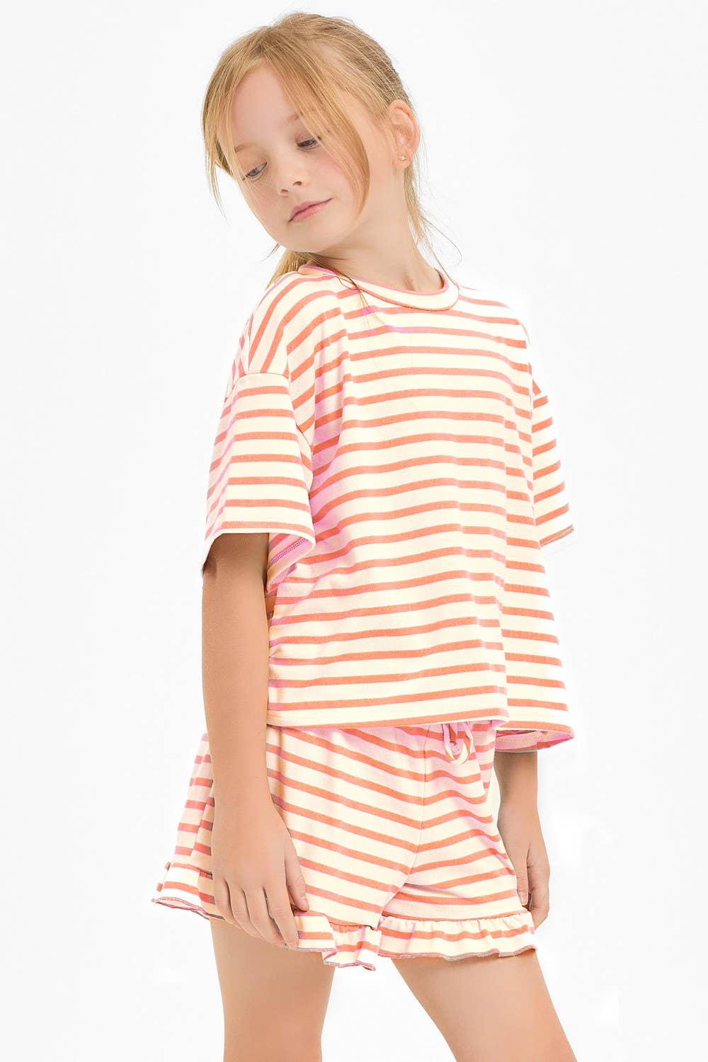 Stripe Crop Top and Ruffle Shorts Set