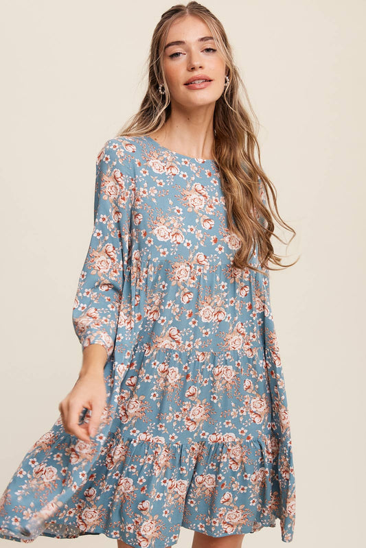 Floral Print Babydoll Midi Dress