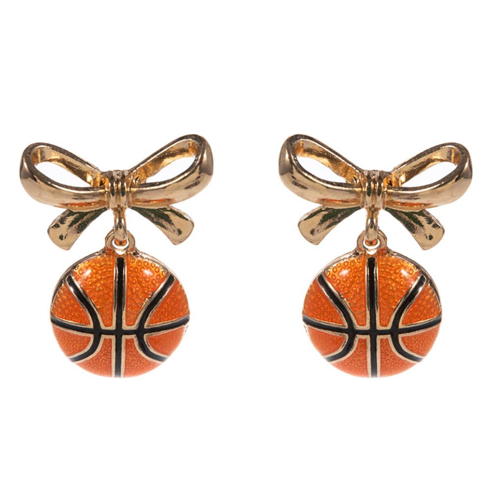 Bow Accent Basketball Dangle Earrings