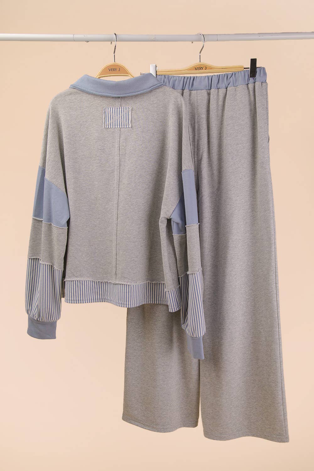 NT12348SET-Color Block Casual Knit Top & Pants Set