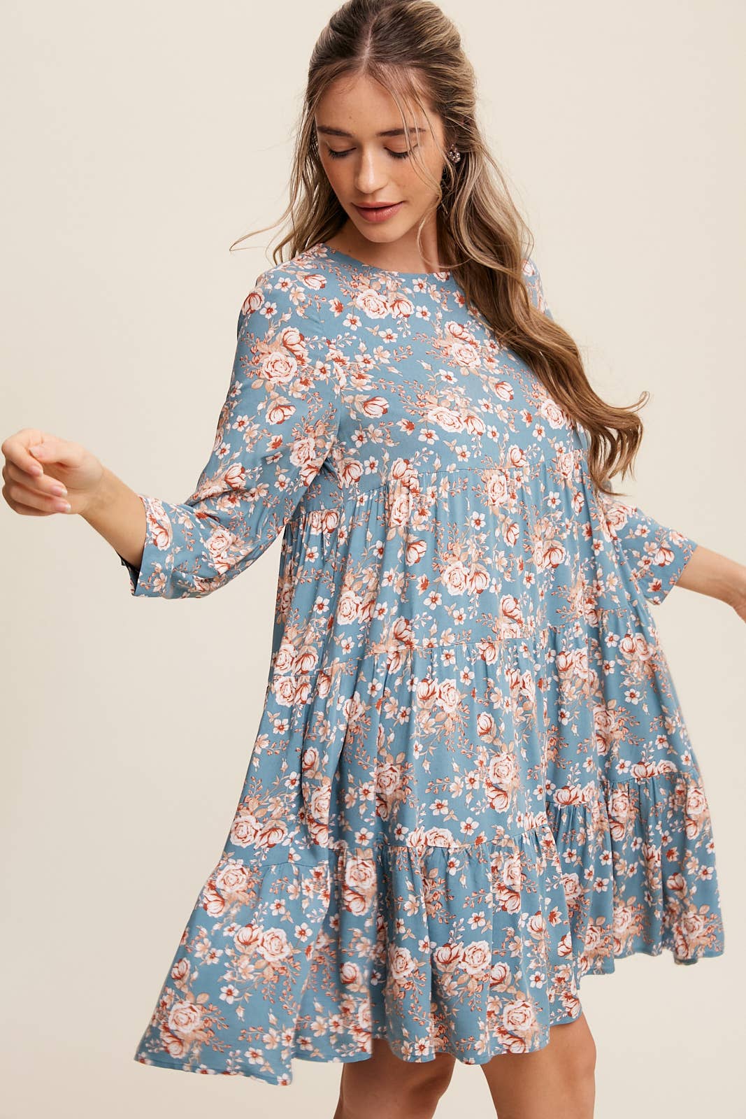Floral Print Babydoll Midi Dress
