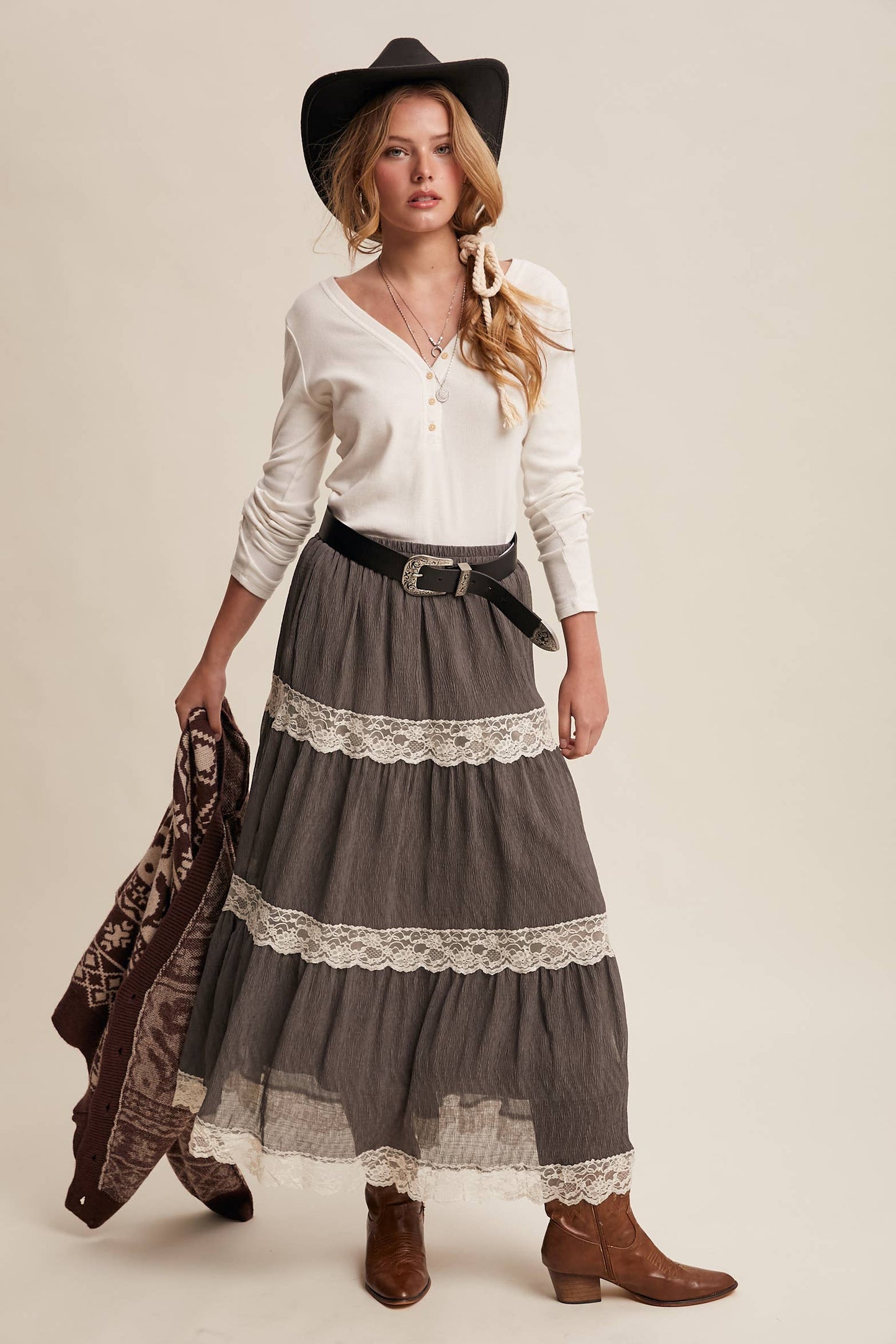 Tiered Lace Maxi Skirt