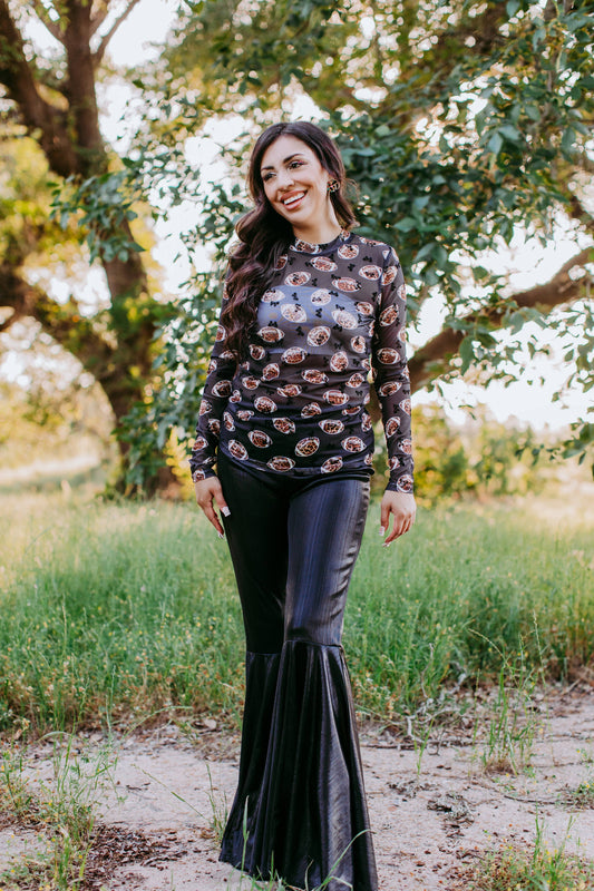 Bows & Football LS Mesh Top