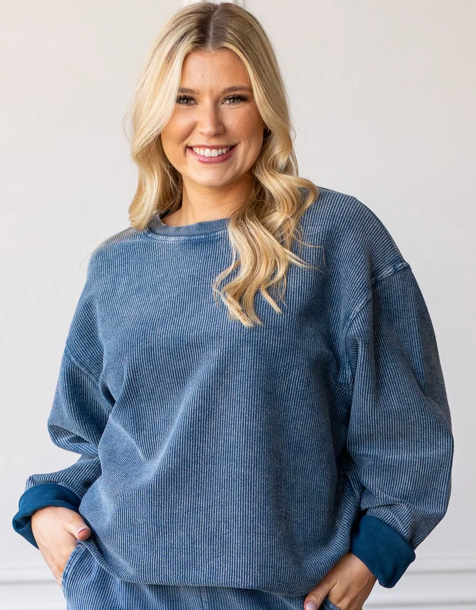 Corded Crewneck in Navy