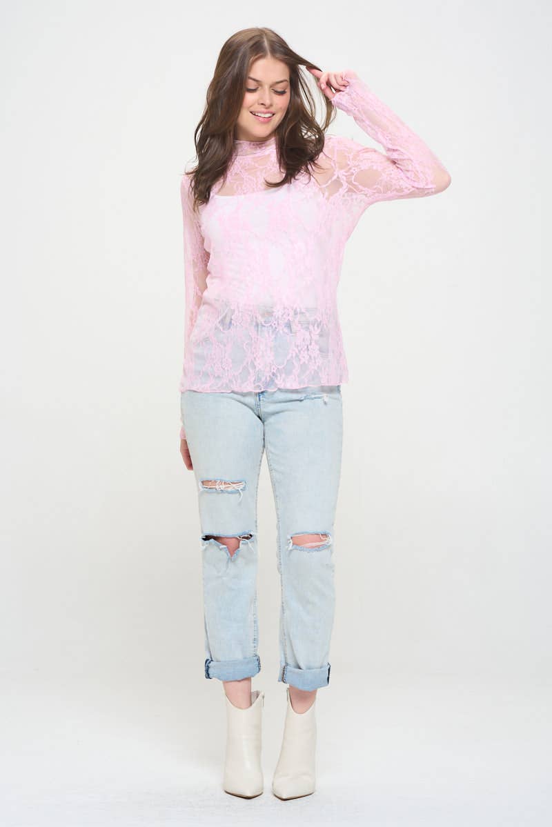 Floral print lace long sleeves top KRT1739 (Plus available)
