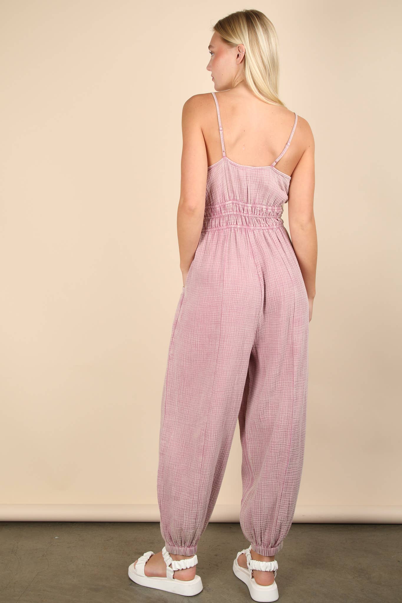 NP70837-Mineral Washed Cotton Gauze Casual Jumpsuit