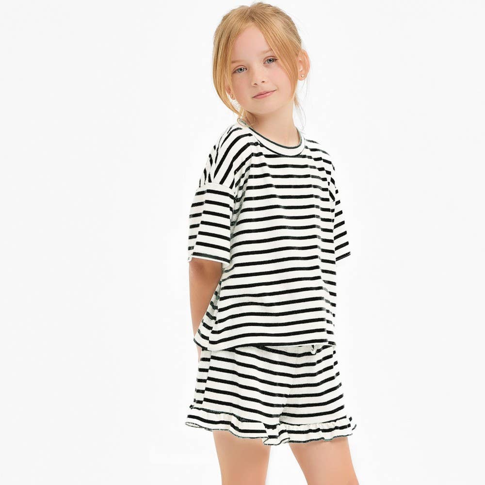 Stripe Crop Top and Ruffle Shorts Set
