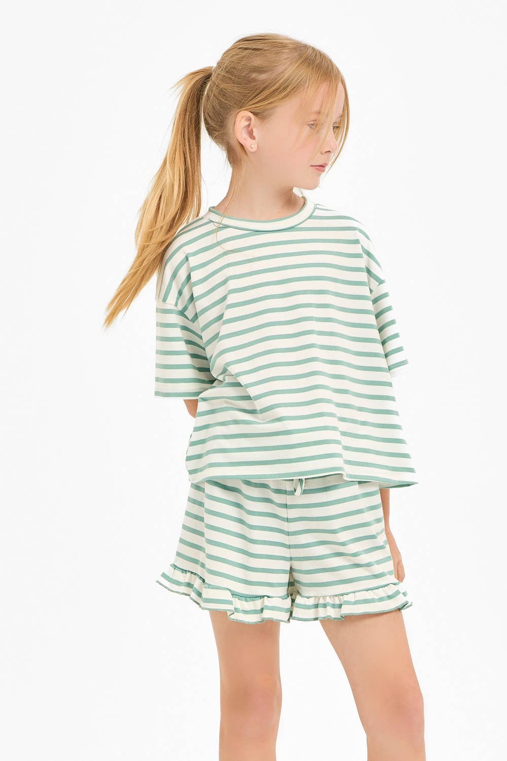 Stripe Crop Top and Ruffle Shorts Set