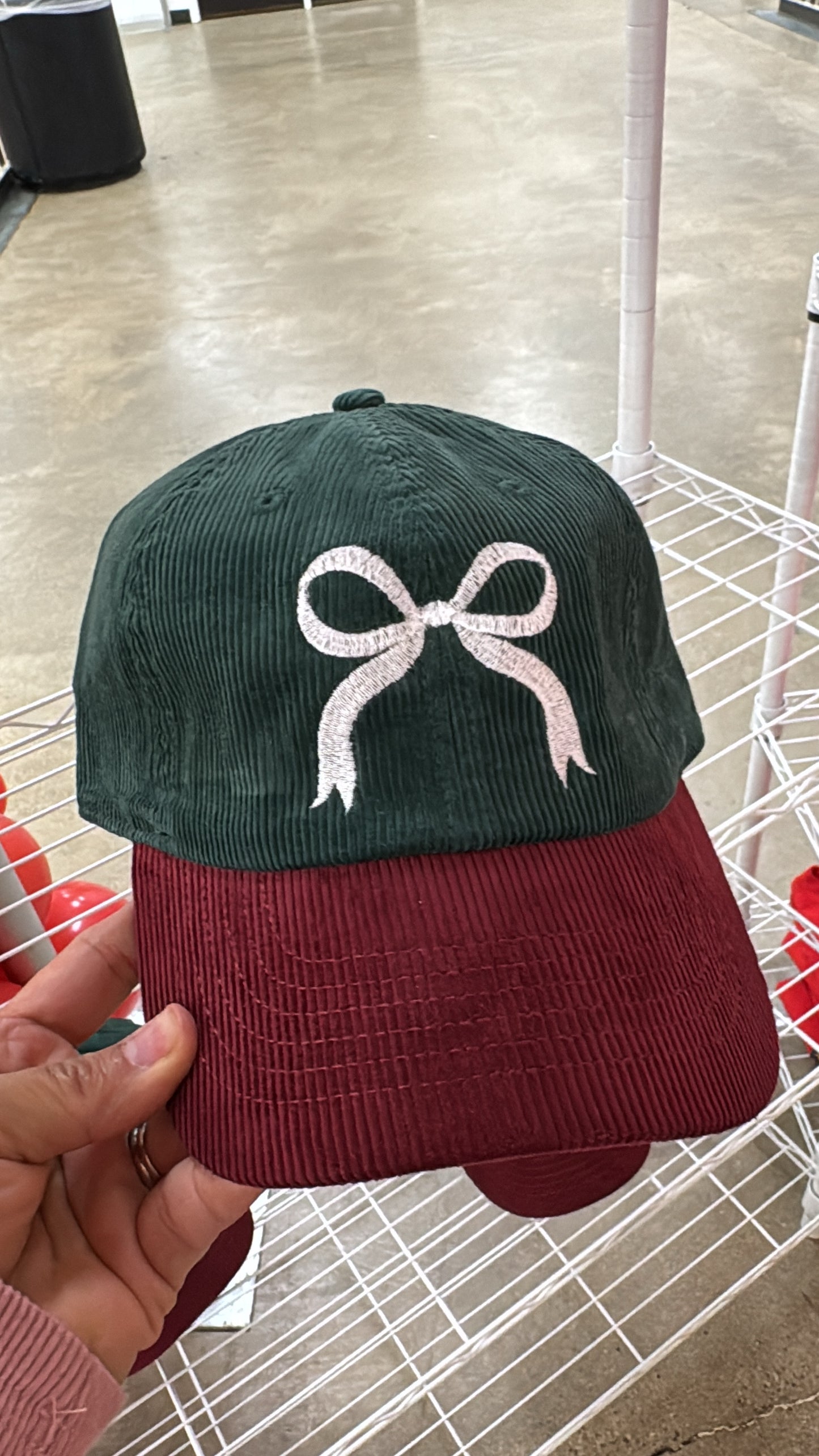 Green Bow Cord Hat