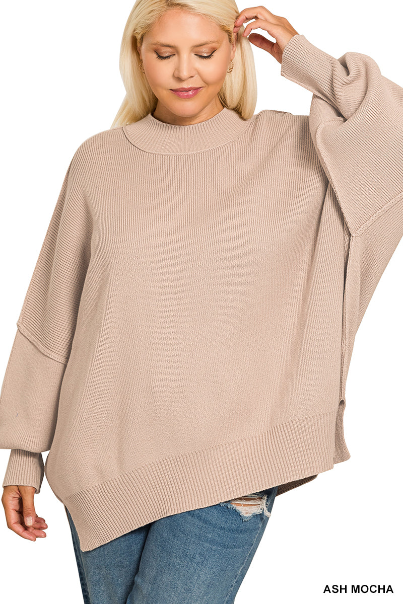 Oversized Side Slit Sweater - Plus