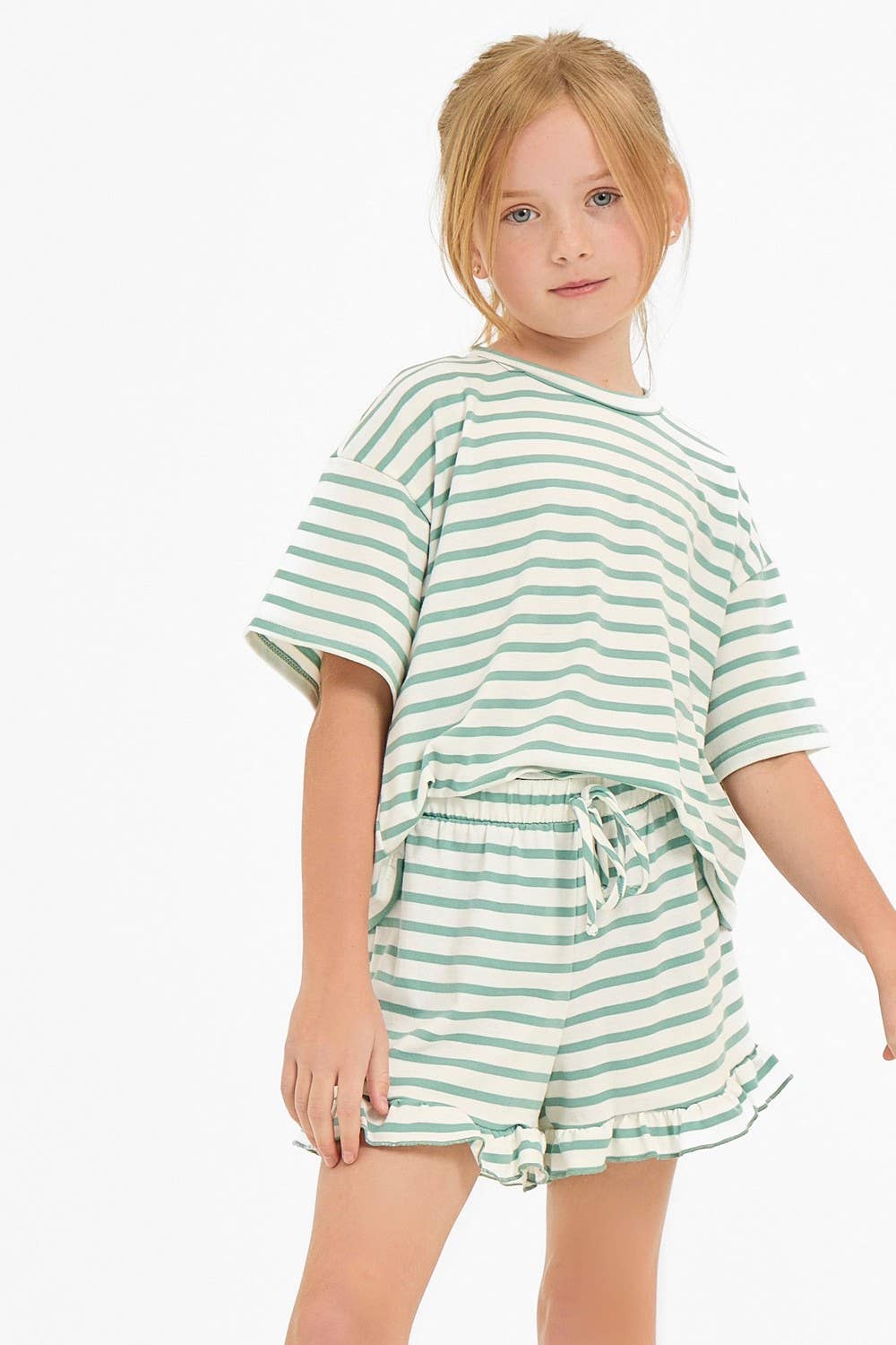 Stripe Crop Top and Ruffle Shorts Set