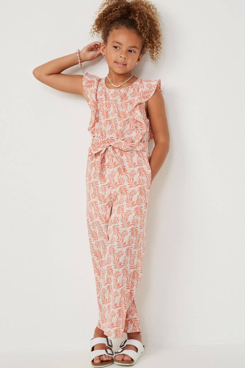 Girls Botanical Print Ruffled Jumpsuit