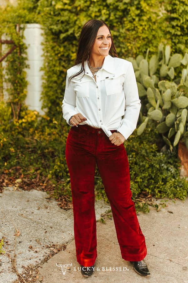 Wine Corduroy Mid Rise Jeans