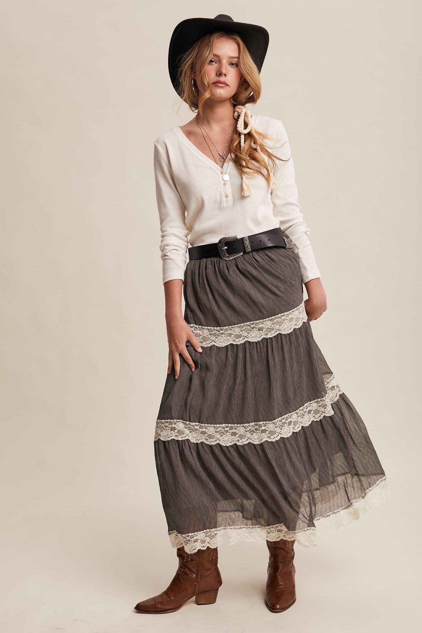 Tiered Lace Maxi Skirt