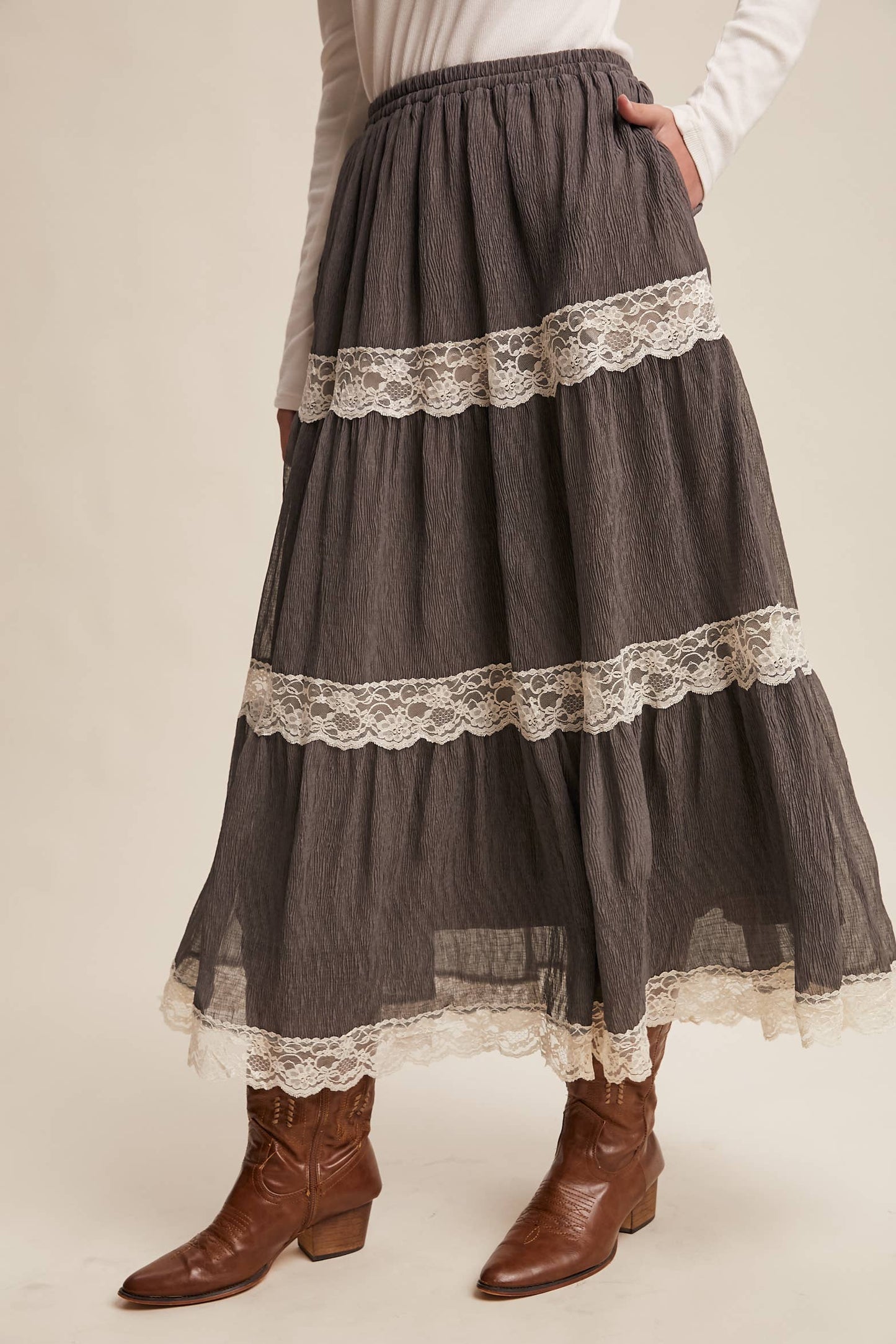 Tiered Lace Maxi Skirt