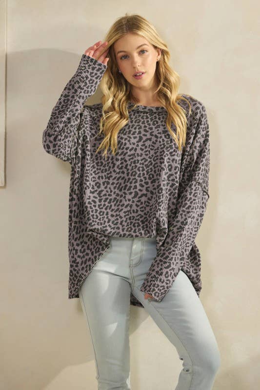 LS LEOPARD RIBBED TOP