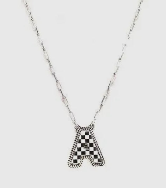 B/W Checkered Initial Necklace