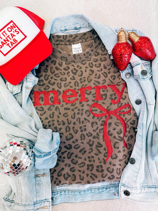 Leopard Merry Glitter Bow tee