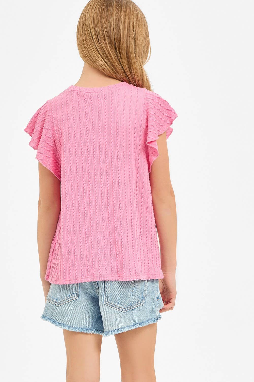 Embossed Knit Ruffle Sleeve Top