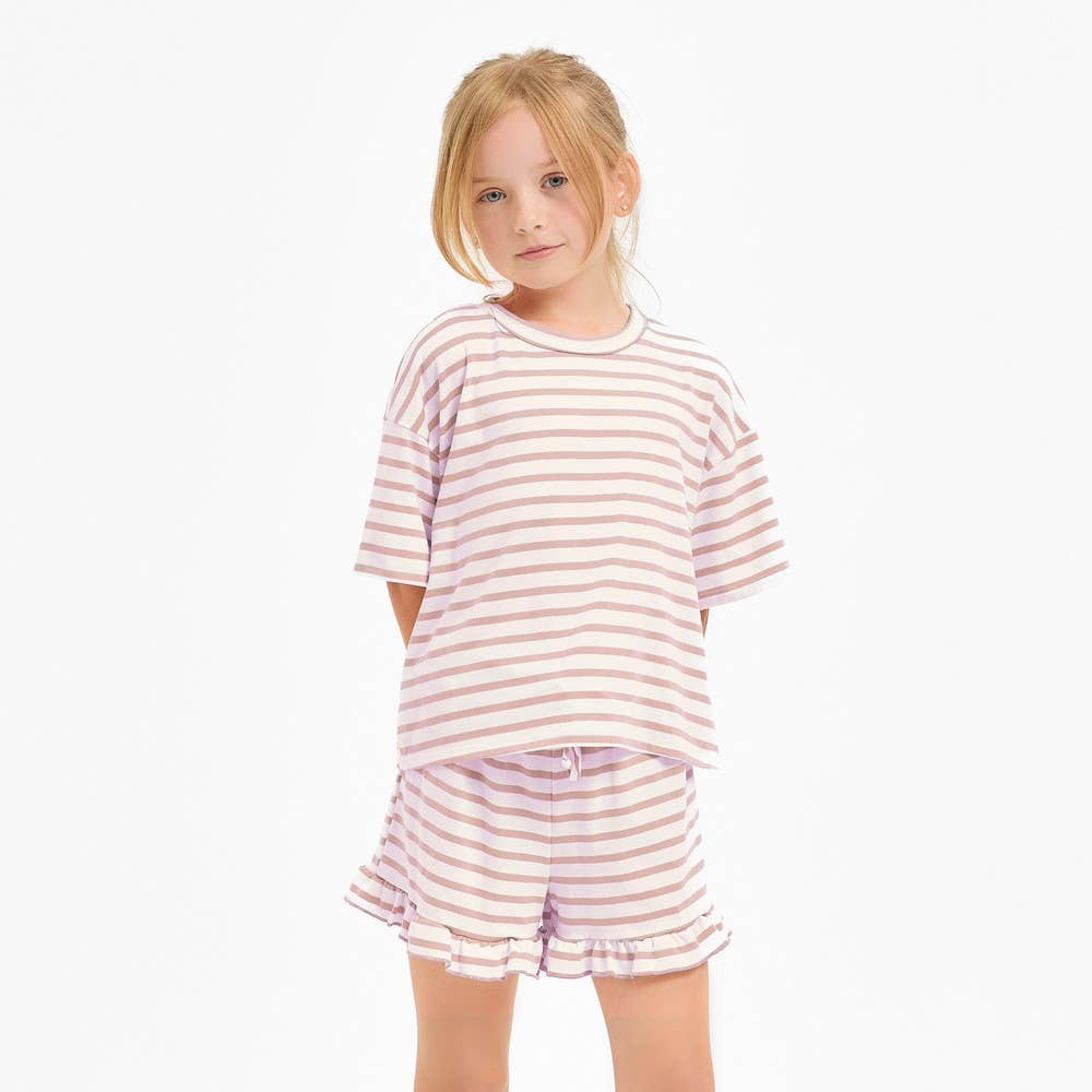 Stripe Crop Top and Ruffle Shorts Set