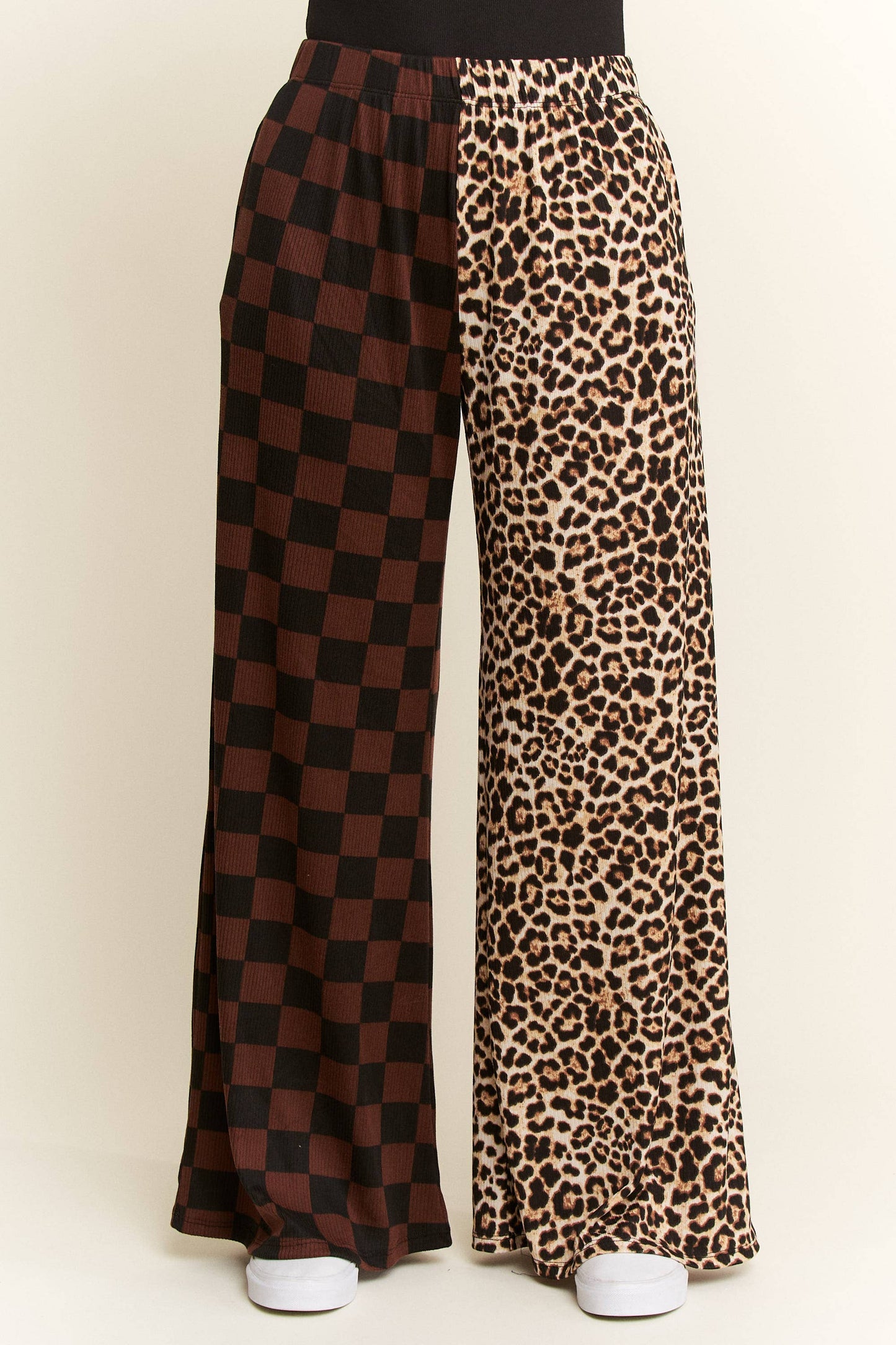 SPLIT LEOPARD-CHECKERED PANTS