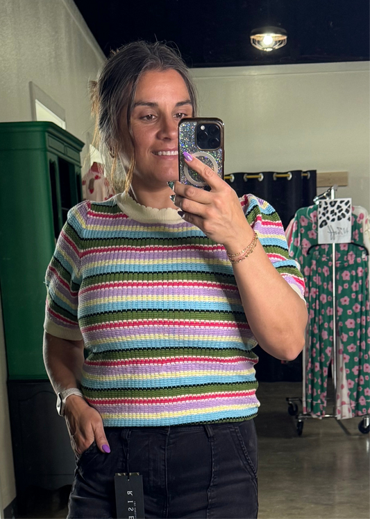 Color Striped Crochet Spring Sweater