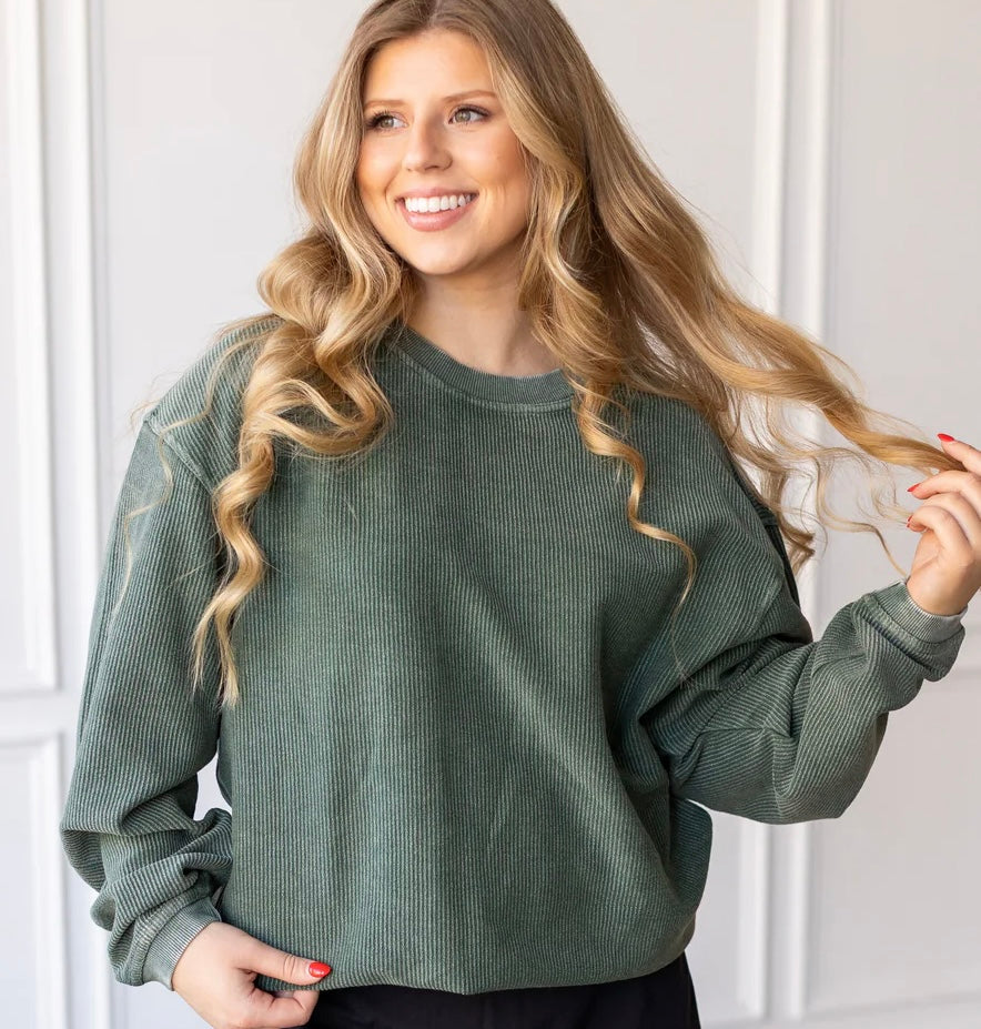 Corded Crewneck - Olive green