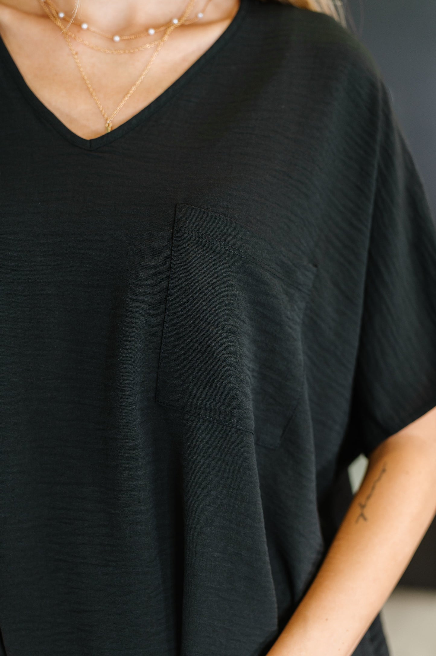 Coastal Ease V-Neck Top in Black