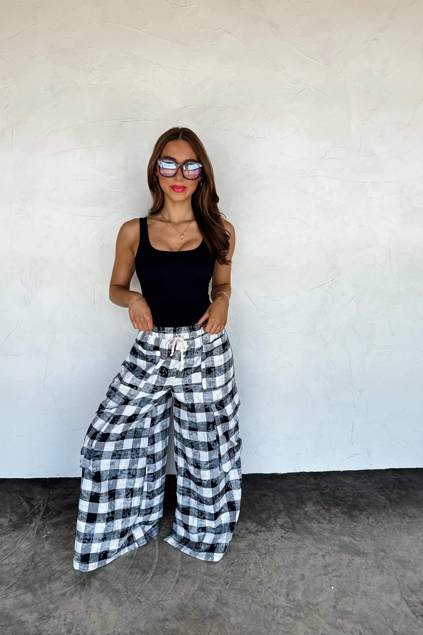 PLAID BEHAVIOR WIDE LEG PANTS