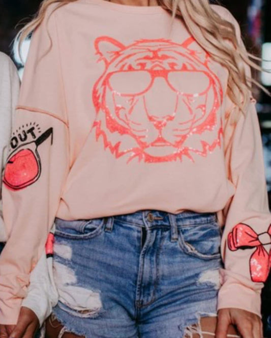 Chill Out Tiger Sweatshirt - Pink