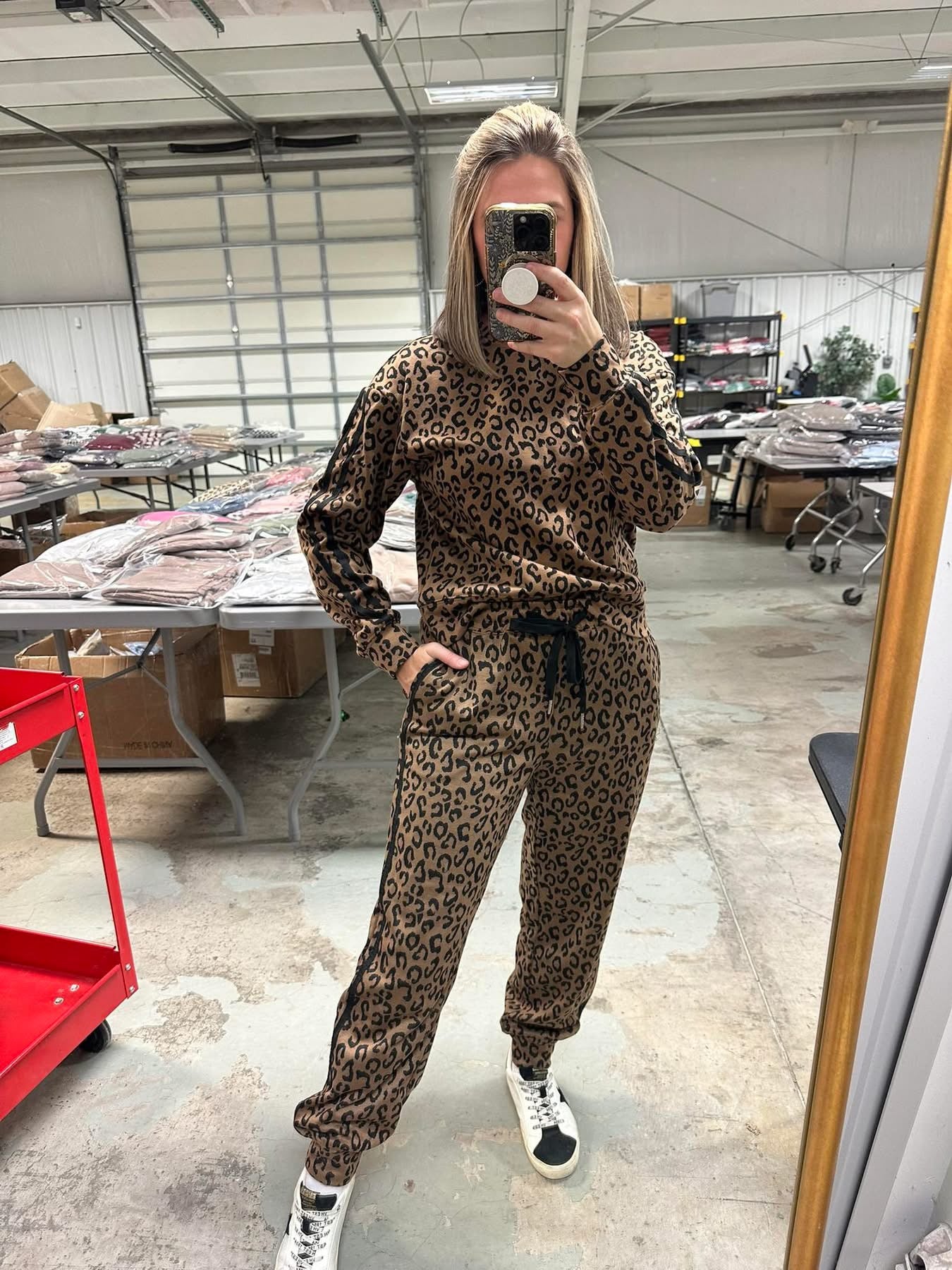 Varsity Trim Striped Leopard Set