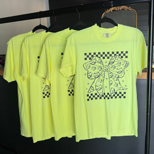Neon Checkered Softball Tee