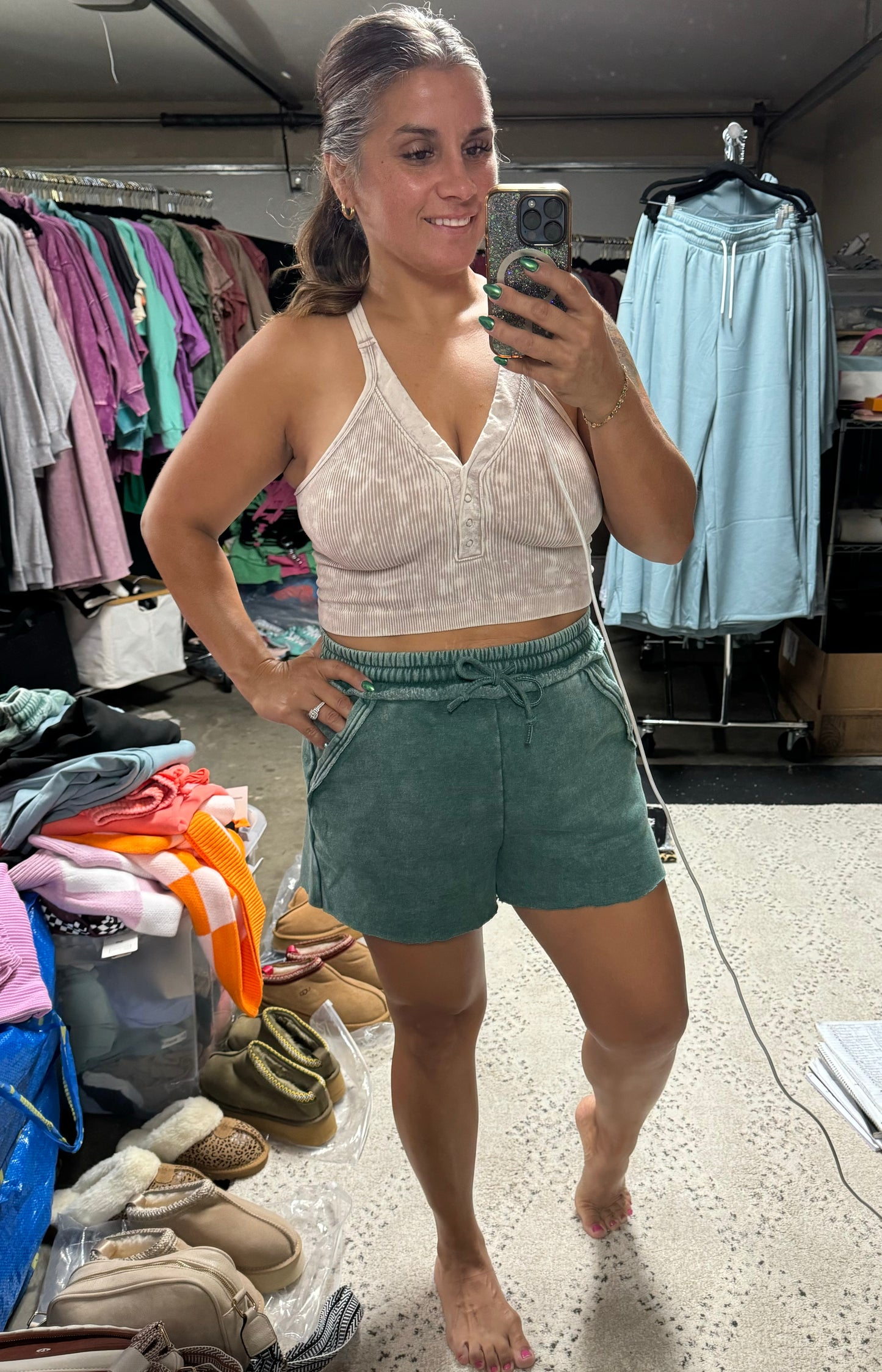 Zenana sweat shorts - hunter green