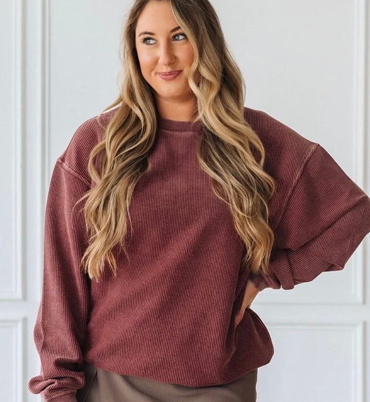 Corded Crewneck - Maroon