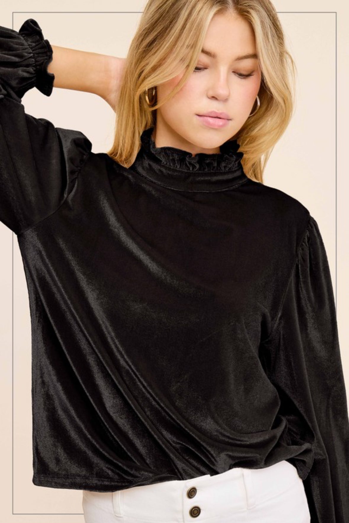 Soft Velvet Long Puff Sleeve Top